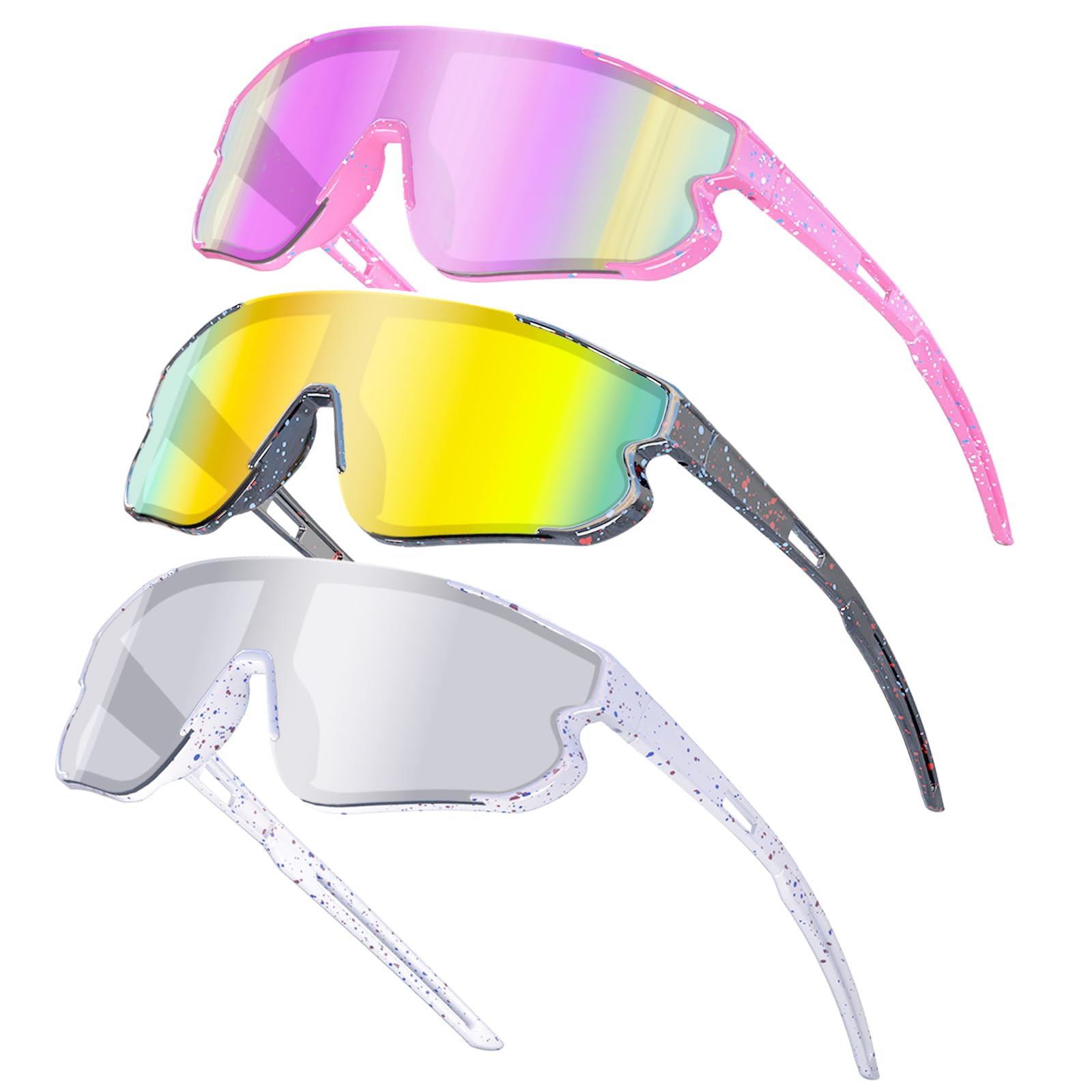Paquete de 3 lentes de sol de béisbol para niños de 4 a 12 años, para ciclismo, sóftbol, correr, UV400, gafas deportivas