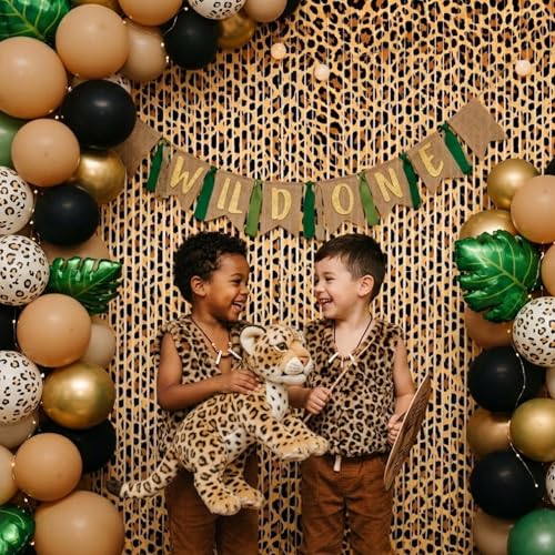 Image of 2 Packs Cheetah Prin Foil Fringe Curtain, Leopard Print Glitter Metallic Tinsel Backdrop for Birthday, Baby Shower, Jungle Safari Bachelorette Photo Booth Props Animal Party Decorations Favor Supplies