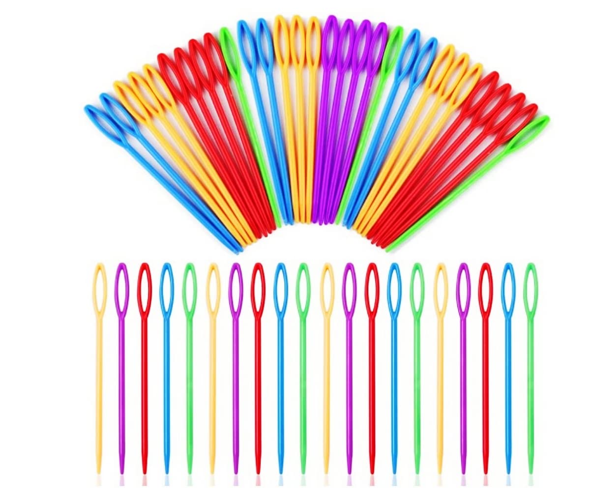 Aeaocvo Lot De 32 Aiguilles à Broder En Plastique Multicolores Avec Grand Chas - Pour La Couture DIY - 7/9/15 Cm