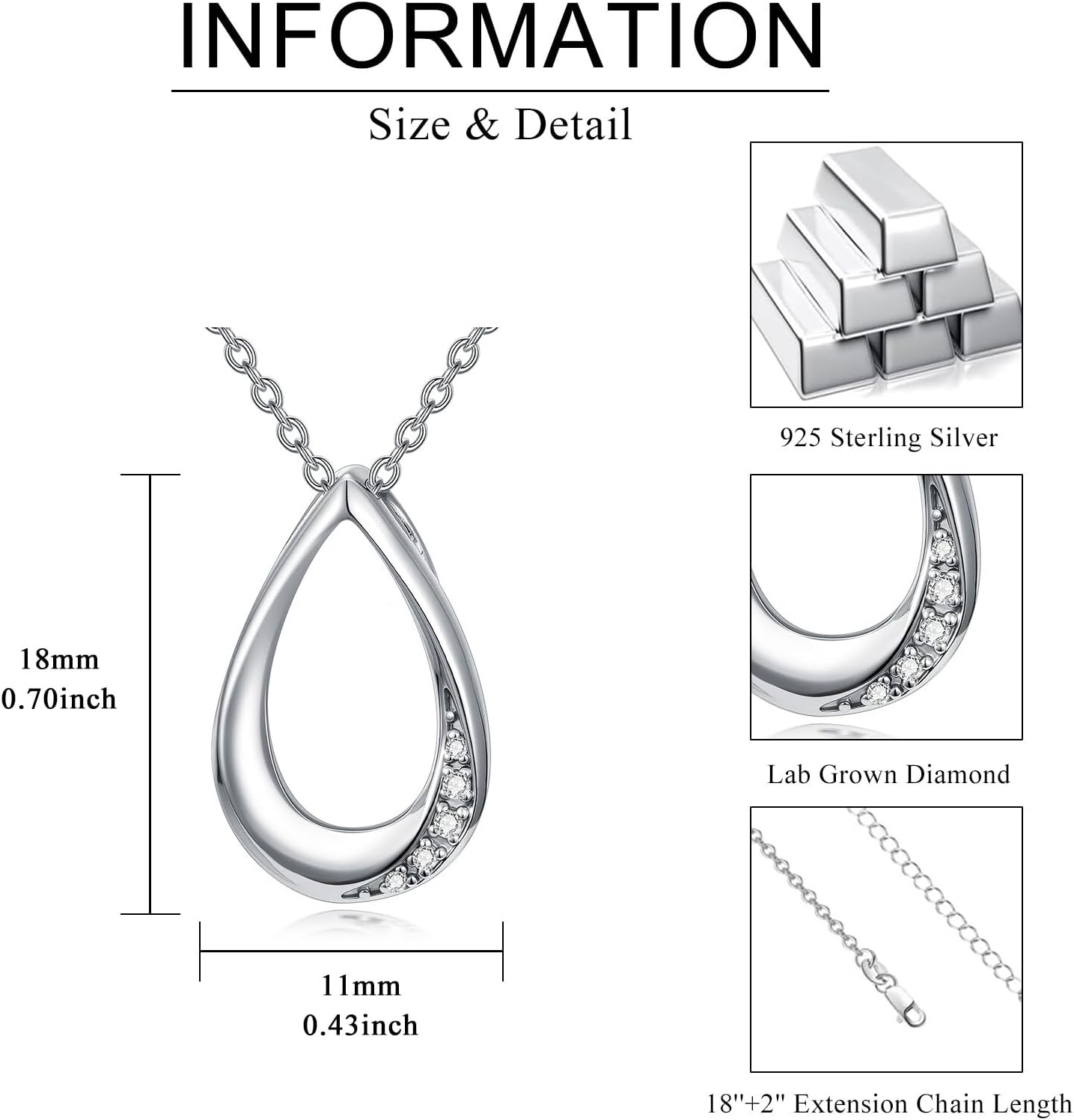 Diamond Teardrop Necklace 925 Sterling Silver Teardrop Pendant Necklace with 18 Inch Extension Chain Dainty Minimalist Jewelry Gift for Women - Image 6