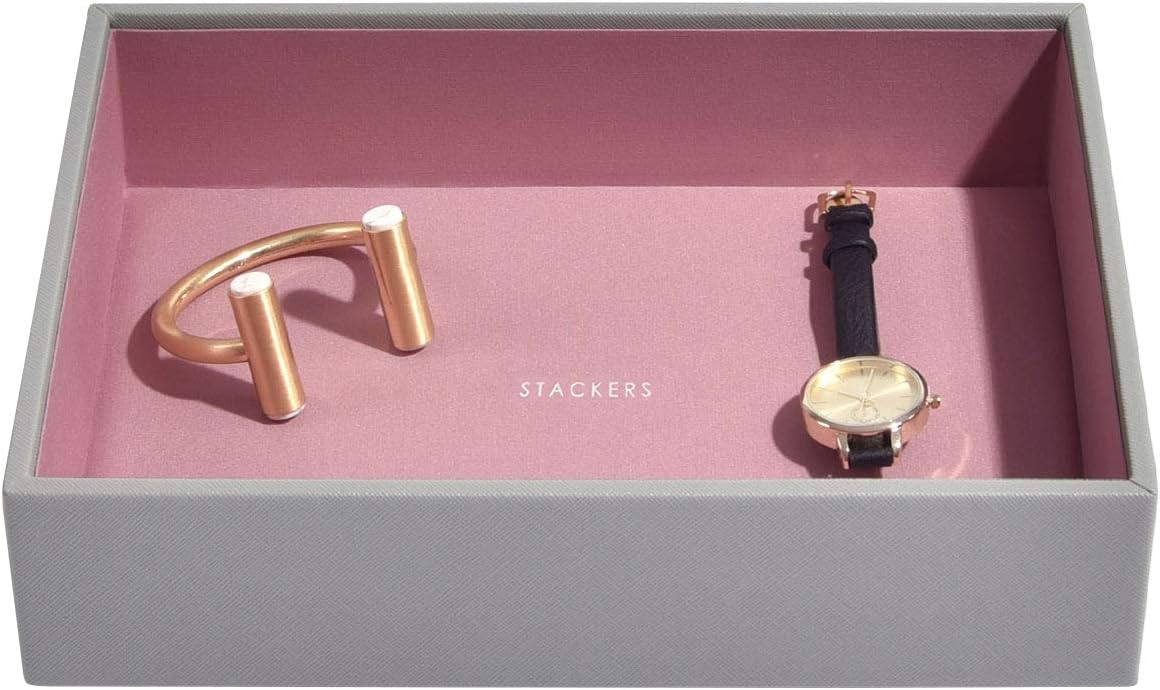 Stackers Dove Grey & Rose Classic Medium Jewellery Box Chunky Jewellery Layer