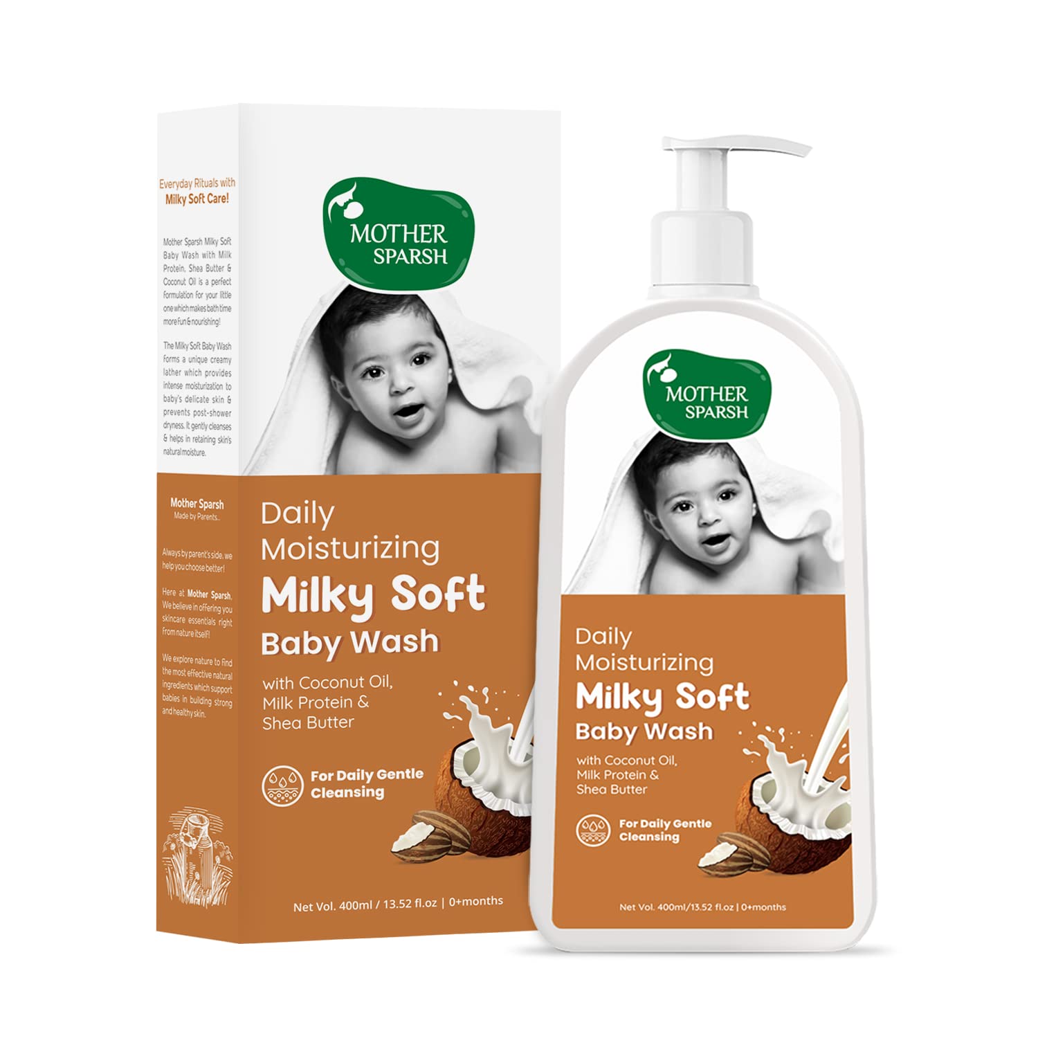 Mother Sparsh Milky Soft Baby Body Wash - 400ml | With Milk Protein & Coconut Oil | pH Balanced Natural Baby Wash | Tear Free Formula for Baby Bath (B0C597Q2MS) Amazon Price History, Amazon Price Tracker