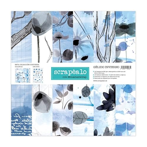 «Gélido invierno» set de 12 papels decorados para scrap | Papel offset 250gr/m² impreso a doble cara | 30,5 x 30,5 cm. (12" x 12") Cover
