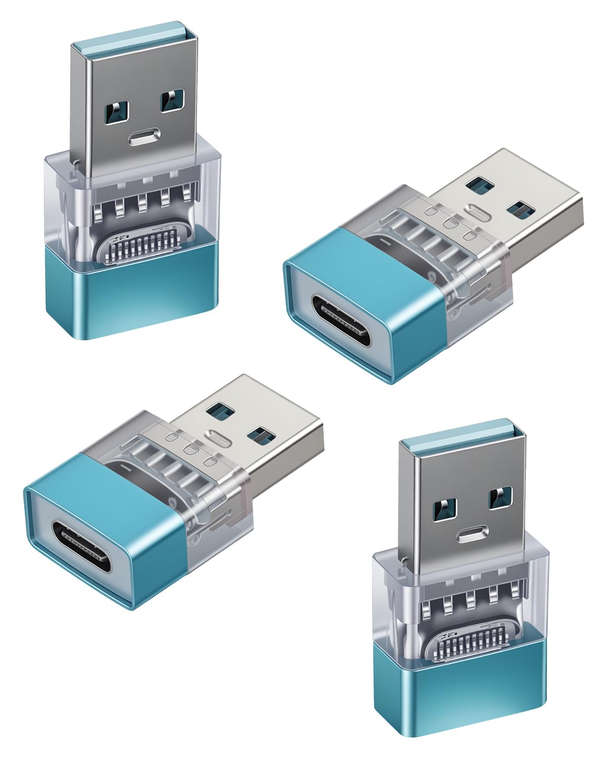 GELRHONR Blue USB A to USB C Adapter,10Gbps with LED Indicator,4 Pack