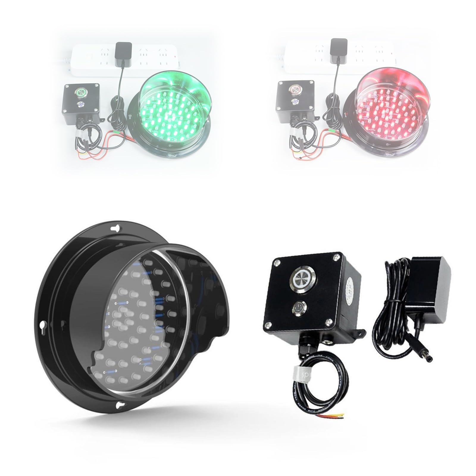 Semáforo, Luz de Freno, Luz de Señalización LED, Carcasa de PC, Impermeable IP67, Control por Botón, para Obras de Construcción y Muelles de Descarga(125mm/5in)