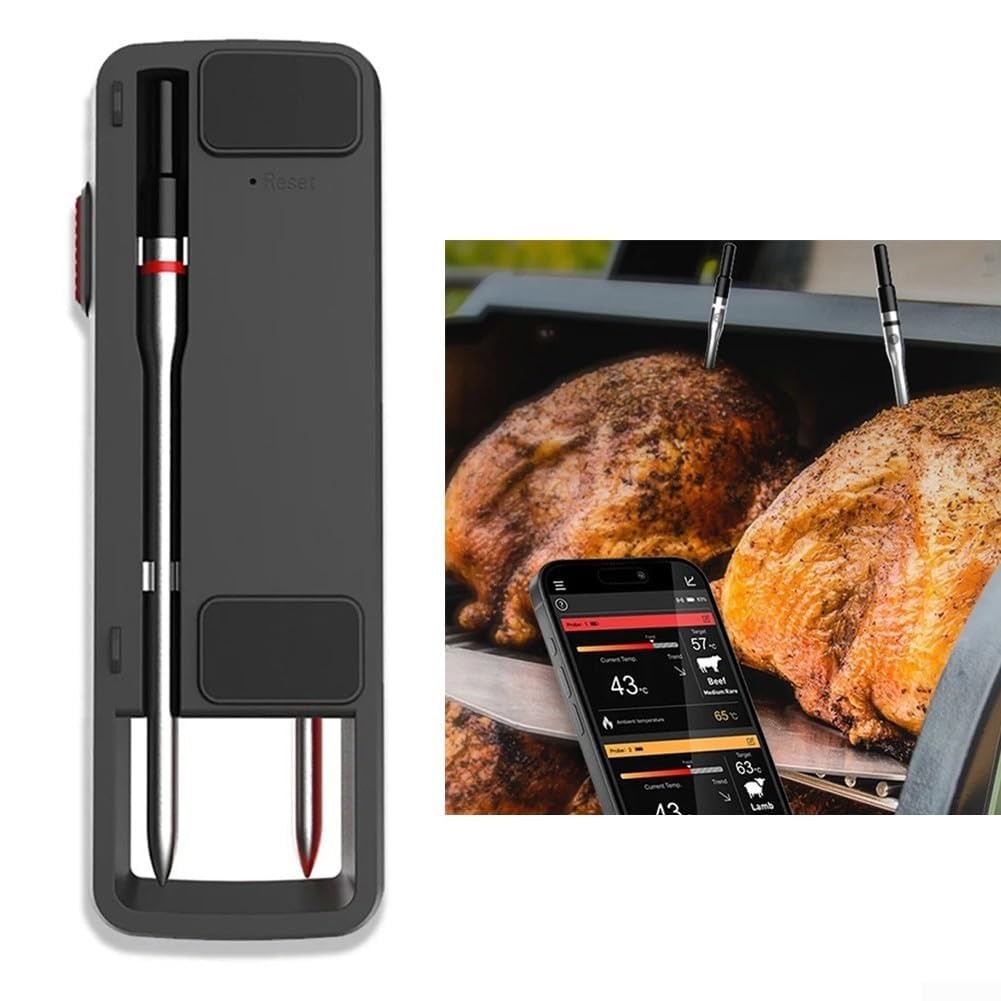 Kabelloses Fleischthermometer BBQ Sonde mit App-Steuerung, Ferngrill mit Edelstahl-Sensor, digitales Kochmessgerät für Outdoor-Grill, große Reichweite bis zu 100 m (einzeln)