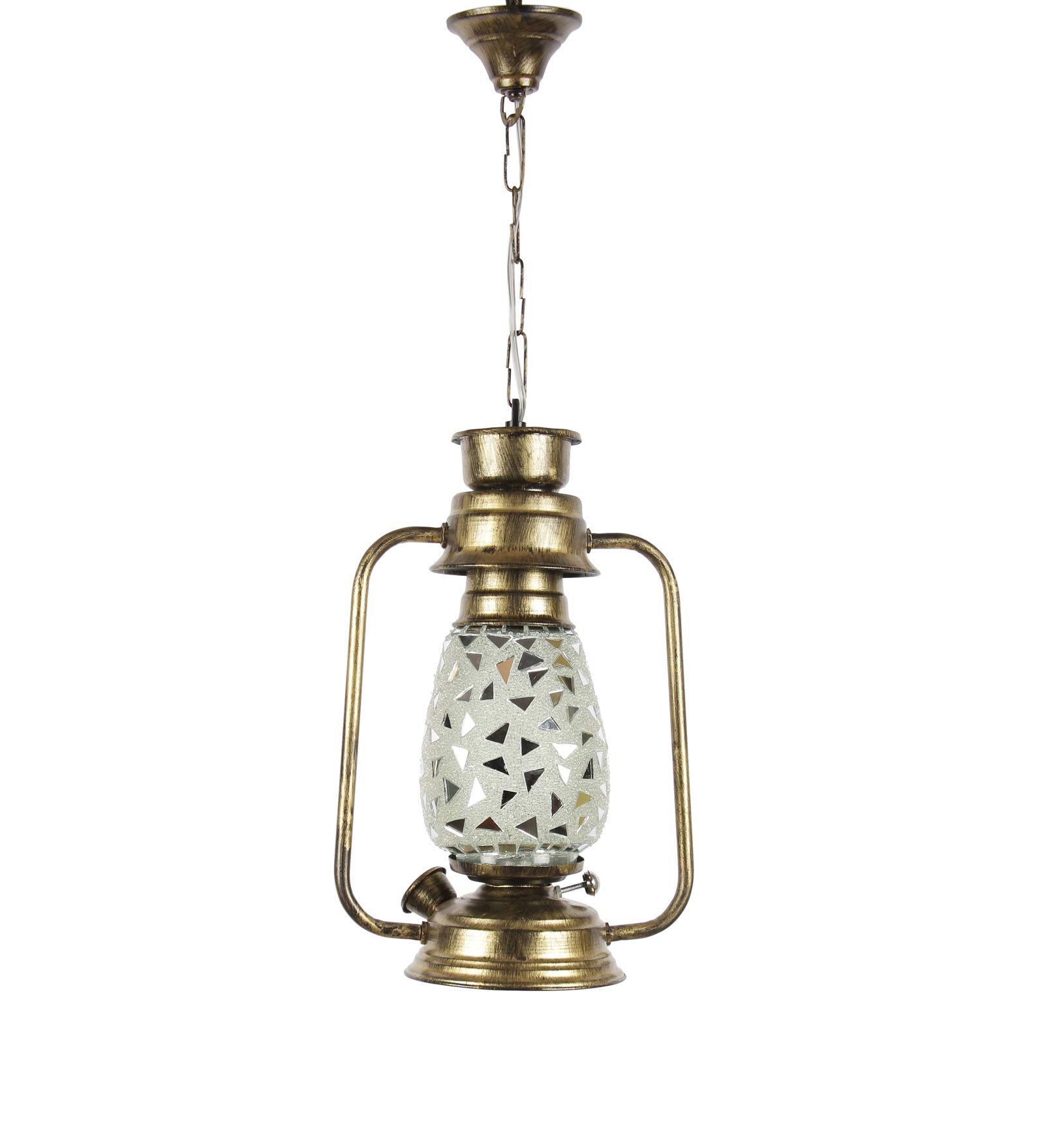Devansh Golden Mosaic Glass Lantern Hanging (Multicolor) 3