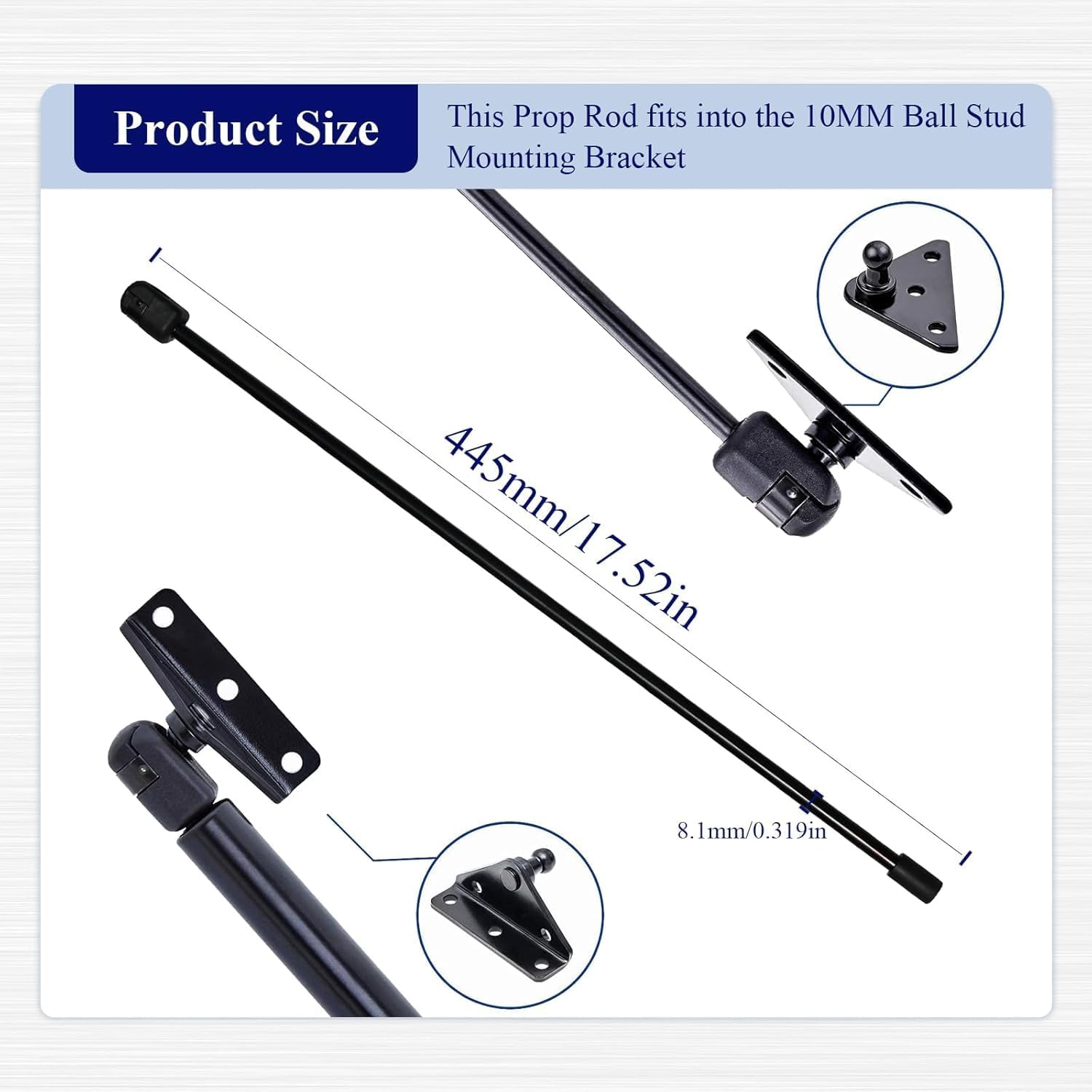 281S0001 Replacement Prop Rod, for 10mm Ball-Stud, Universal Rear Tonneau Cover Lid Lift Supports, Fit for BAK Hard Tri-Fold Pickup/Truck Bed, Truck Cover, Tonneau Cover, Heavy Trailer Cover, 2 Pcs