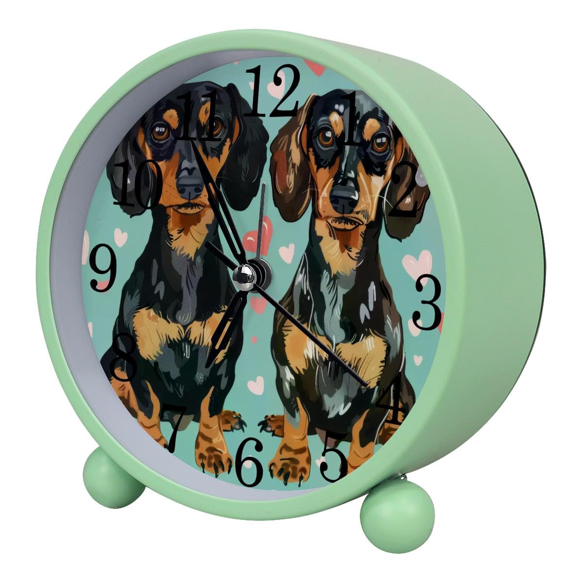 Alarm Clock Dachshund Dogs Hearts, Silent Non-Ticking with Night Light