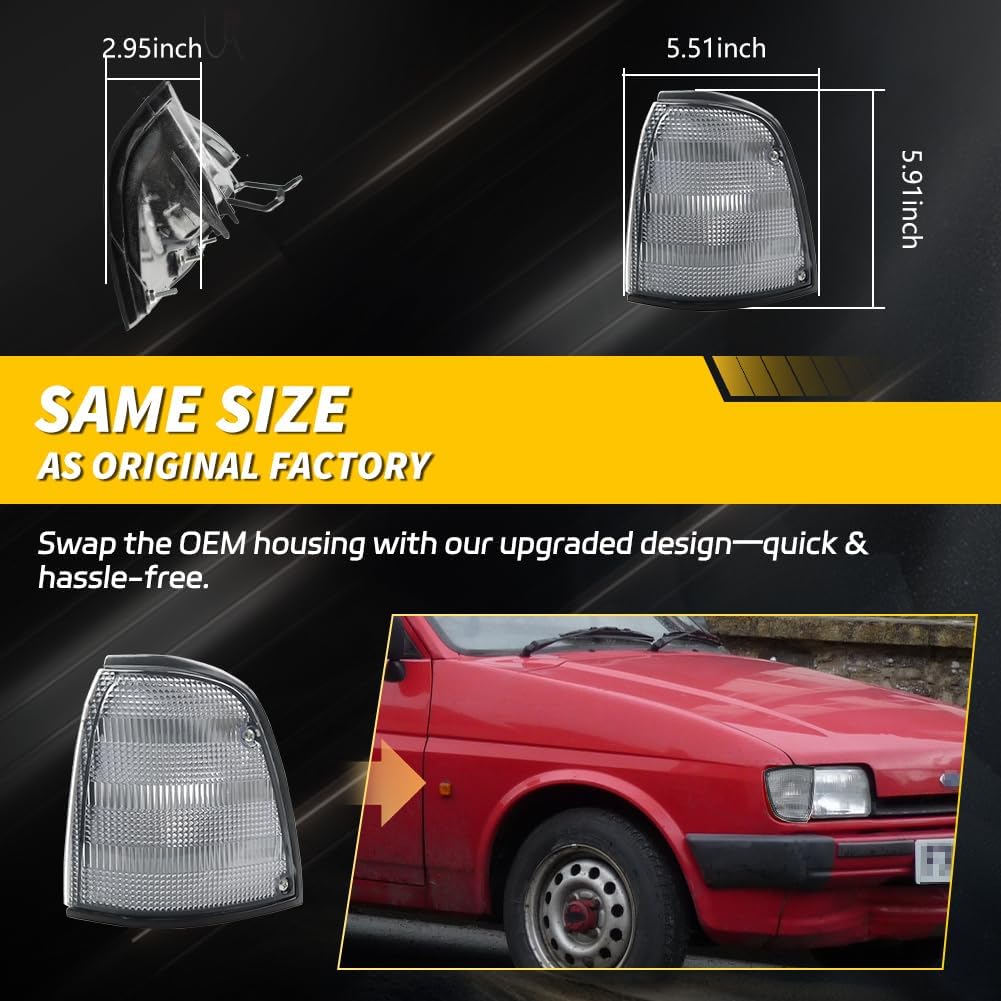 Turn Signal Lights Housing Compatible with Fo-rd Festiva 1988-1993, [DOT] [IP67 Waterproof] Front Turn Signal Marker Light Cover [No Bulbs], 2 PCS, Clear Lens