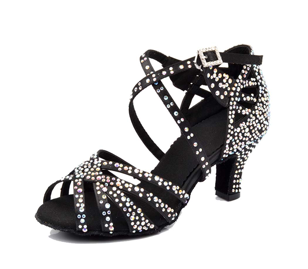 Sandalias de baile moderno latino con correa cruzada para mujer, con diamantes de imitación de tango social, bailes, Tacón marrón de 9 cm. — view 24