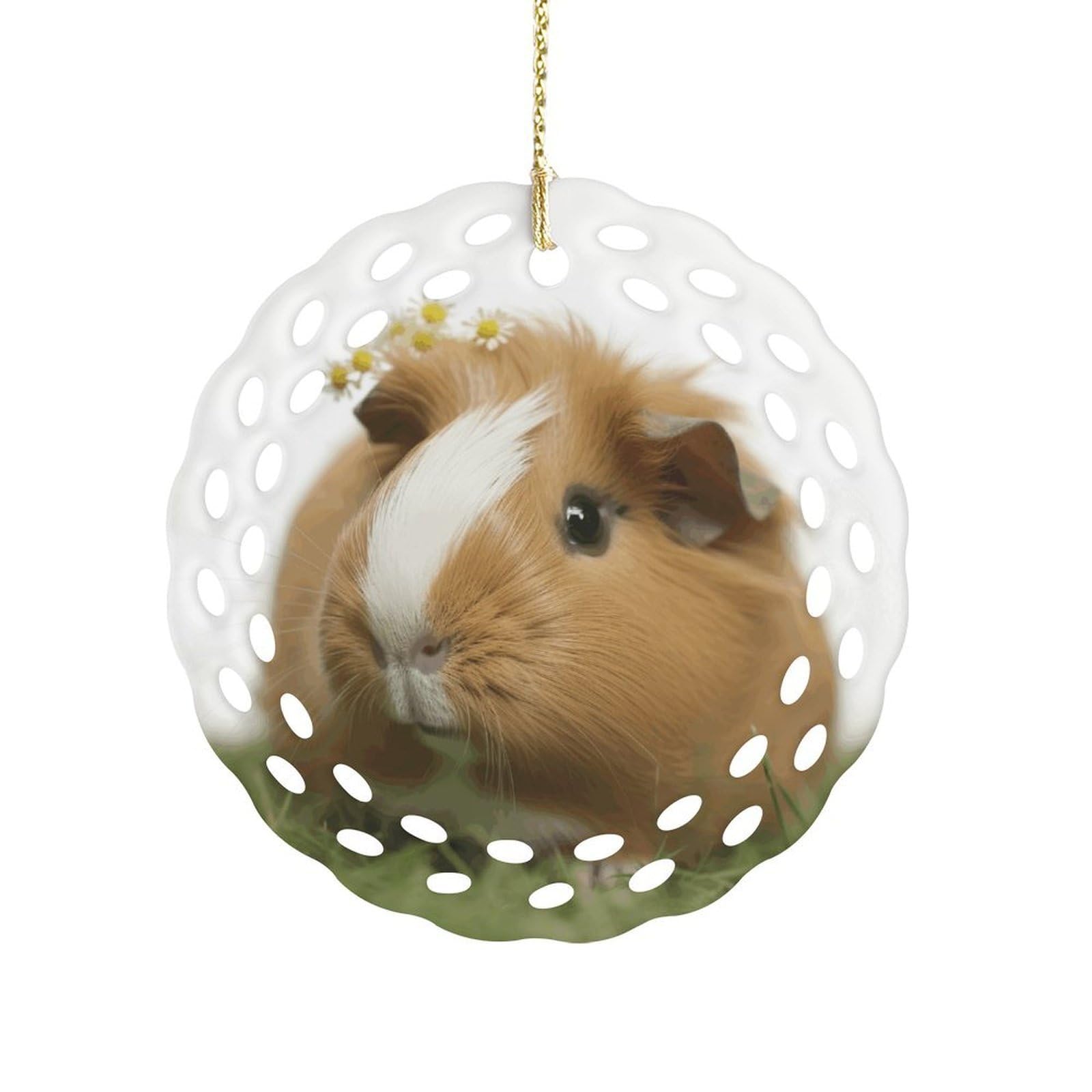 Btcowzrv Style Guinea Pig Ceramic Ornament,Round Ornaments With Hole Easy To Hang,Hanging Ornament For Wedding Party Home Window Garden Christmas Day Decor