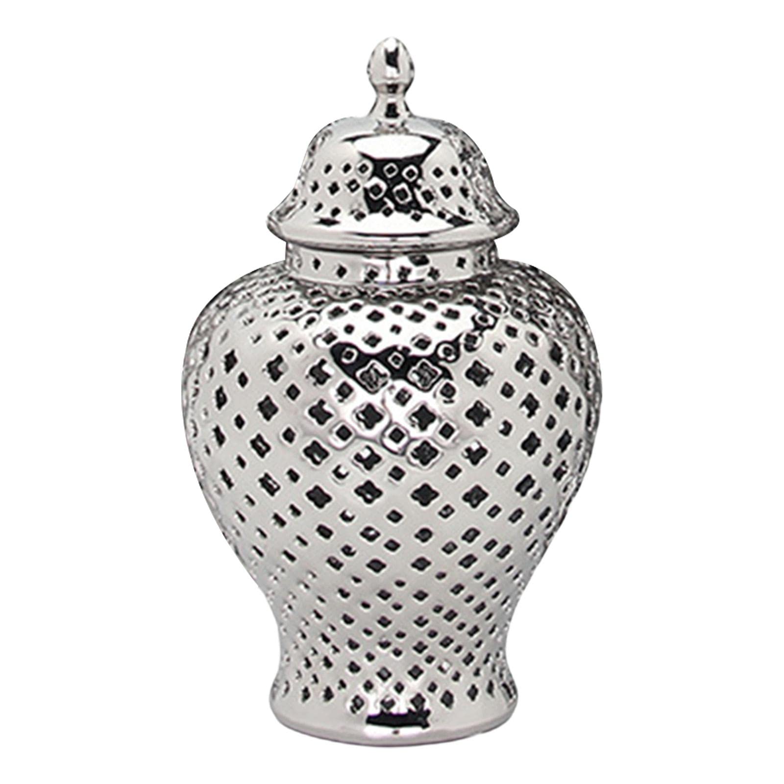 Ginger Jar Porzellan Behälter Vase Dekorativer Handgehobelt Stilvoll mit Deckel für Heimtextilien Sammlung Ausstellung, Silber
