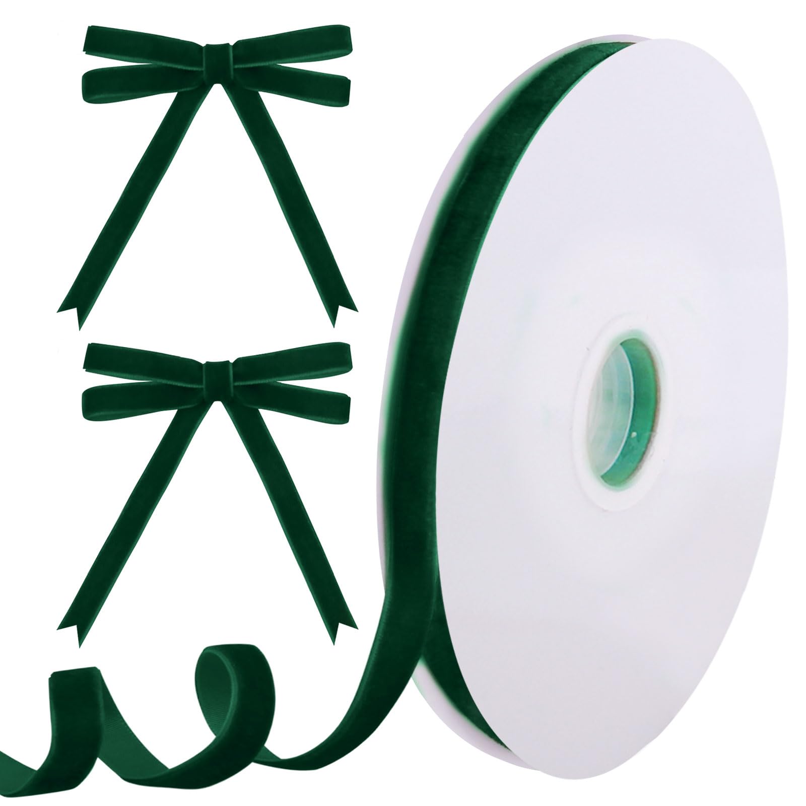 Tsorode 10 Yards Dark Green Velvet Ribbon for Christmas Tree, 3/8 Inch