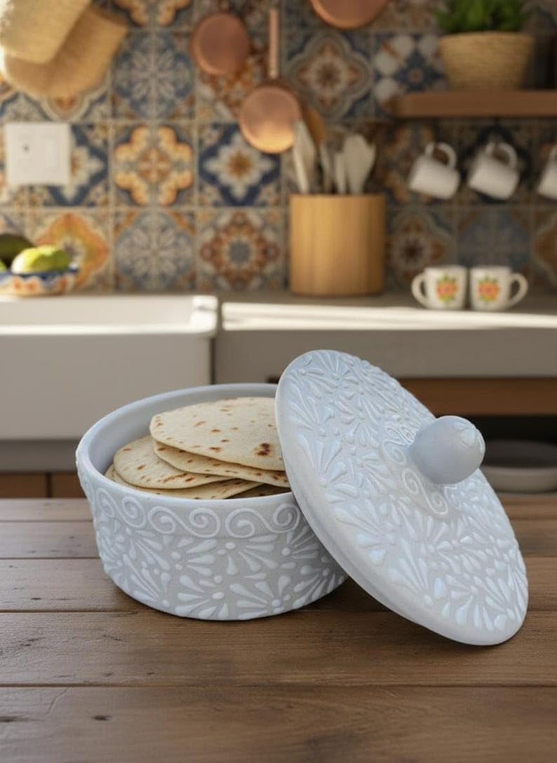 Mexican Folk Art Tortilla Warmer - Colorful Talavera Ceramic to Brighten Your Table with Authentic Style