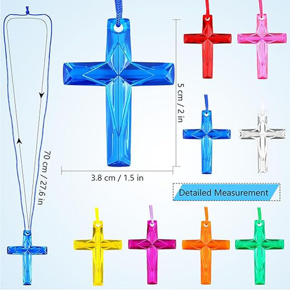56 Piezas Collares Cruz Cristal,Regalo Cristiano a Granel, Plástico Collares Ideal Como Recuerdo de Fiesta Religiosa, Ideal para la Biblia, Domingo, Iglesia, Pascua, Navidad