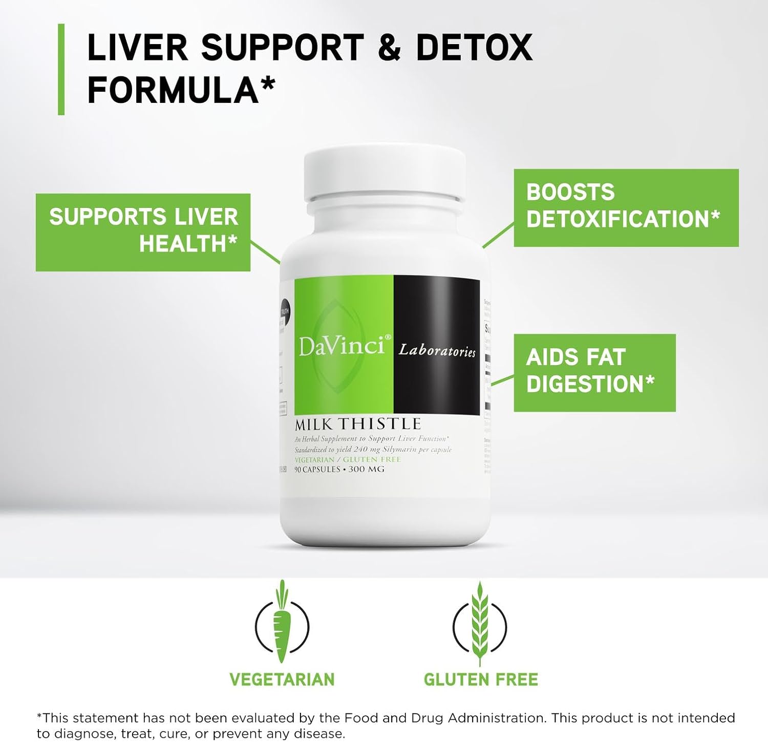 DAVINCI Labs Milk Thistle - Dietary Supplement to Support Liver Detoxification and Function, Kidney Health and Healthy Digestion* - with Milk Thistle and More - Gluten-Free - 90 Vegetarian Capsules