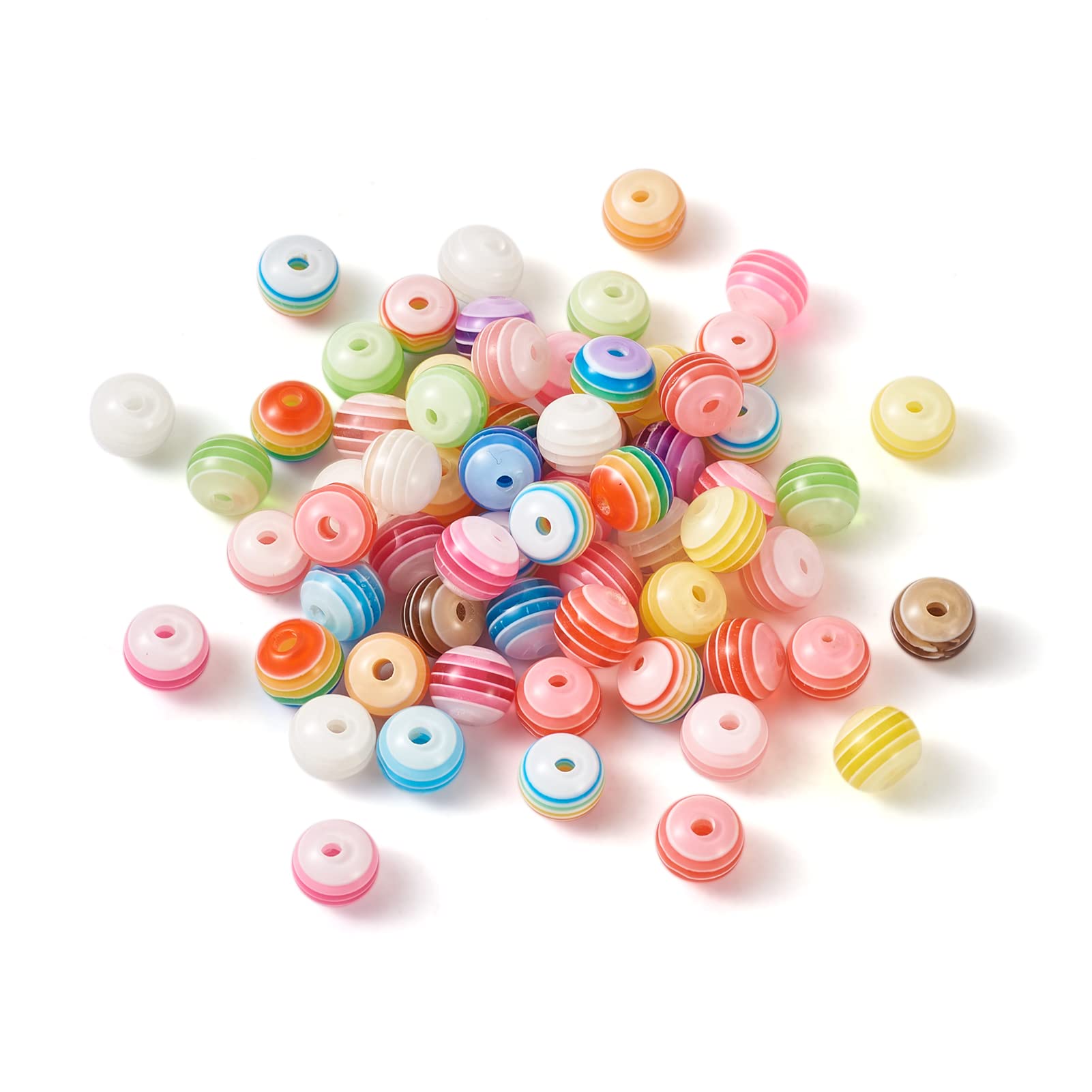 PandaHall 100pcs 8mm Rainbow Striped Round Beads Colorful Resin Spacer Beads Chunky Rainbow Loose Charms Beads for Bracelet Earrings Jewelry Making Random Mixed Color - Image 2
