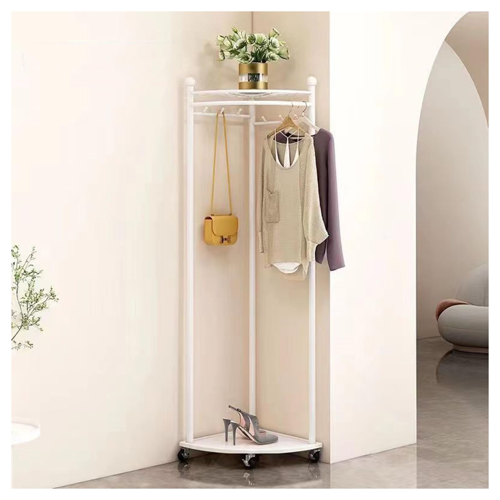 FGXHHS Stylish Gold Corner Coat Rack - Movable Freestanding Clothes for Entryway, Living Room, Mudroom, Bedroom Space-Saving Storage Solution and Modern Decor