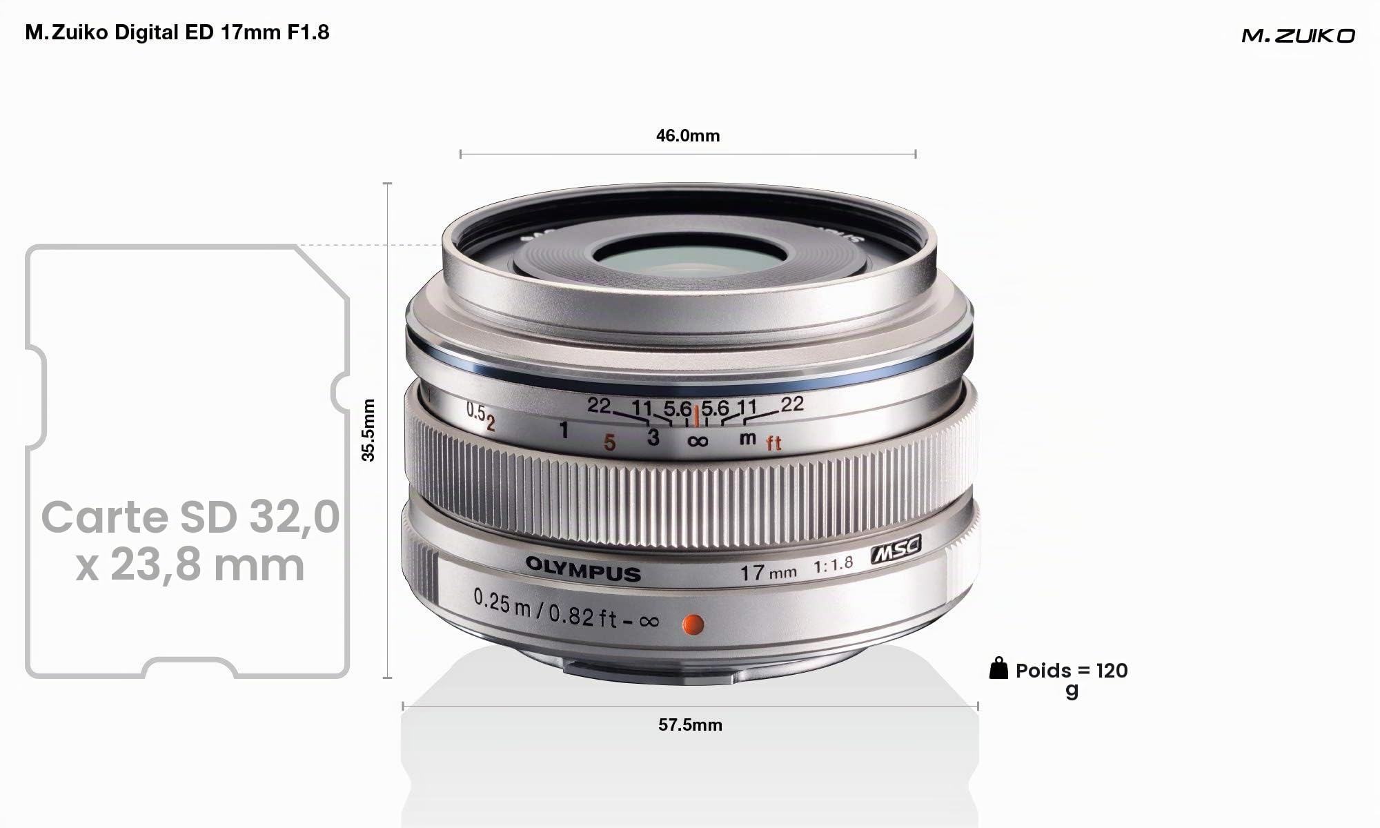 Olympus V311050SE000 Objectif pour Appareil Photo Hybride Olympus/Panasonic 17 mm Argent