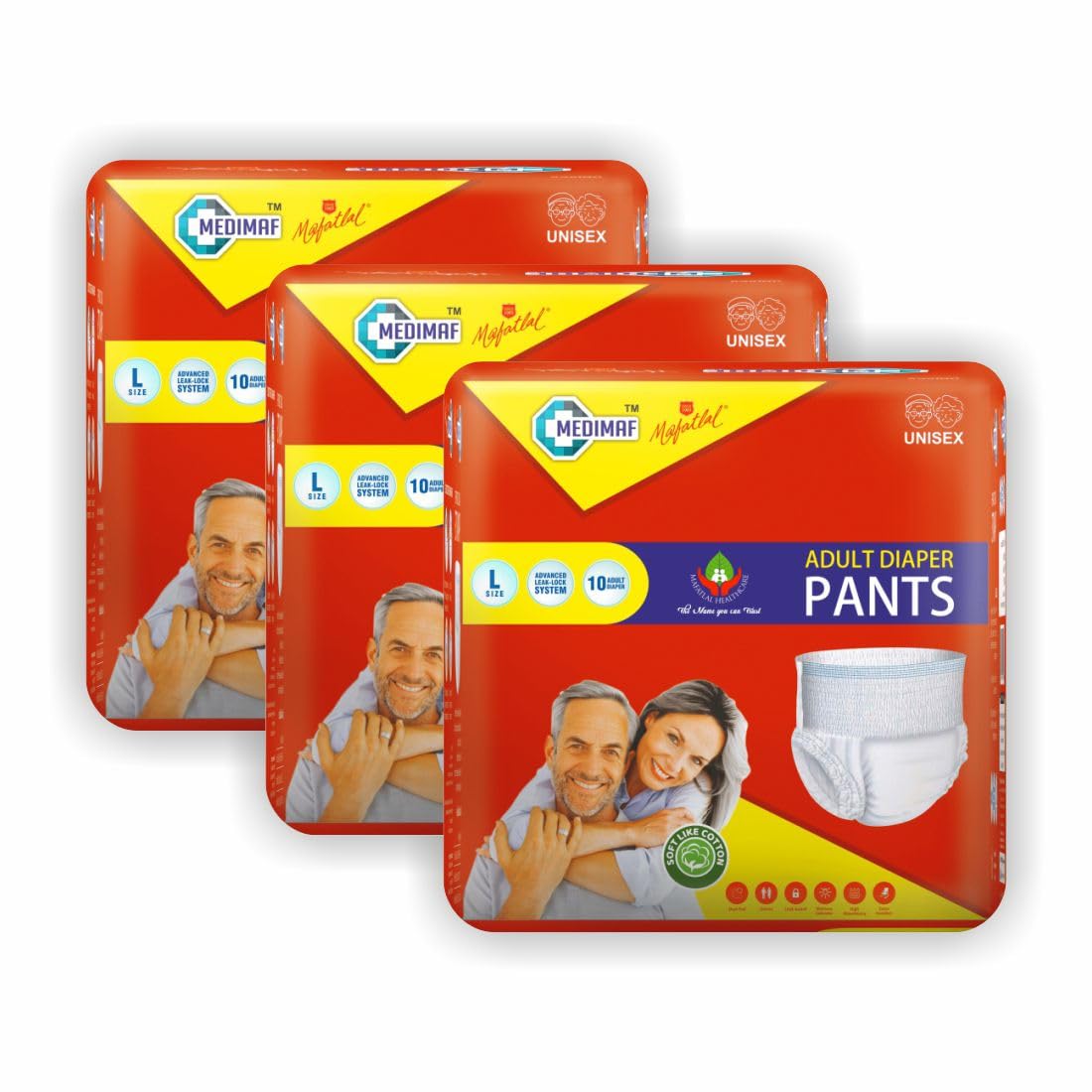 Medimaf By Mafatlal Premium Adult Diaper Pants L Size (30-54 Inch / 75-135 cm) - 30 Count | Unisex | Leakproof & Extra Absorbency | Wetness Indicator