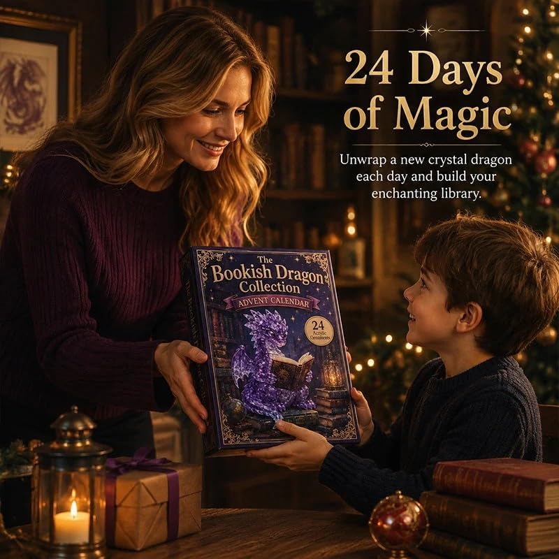 Crystal Dragon Advent Calendar - 24 Day Bookish Dragon Countdown Calendar with 24 Mini Crystal-Look Dragons, Fantasy Book Lover Gift for Adults Teens Fantasy Readers & Holiday Display, 1PC