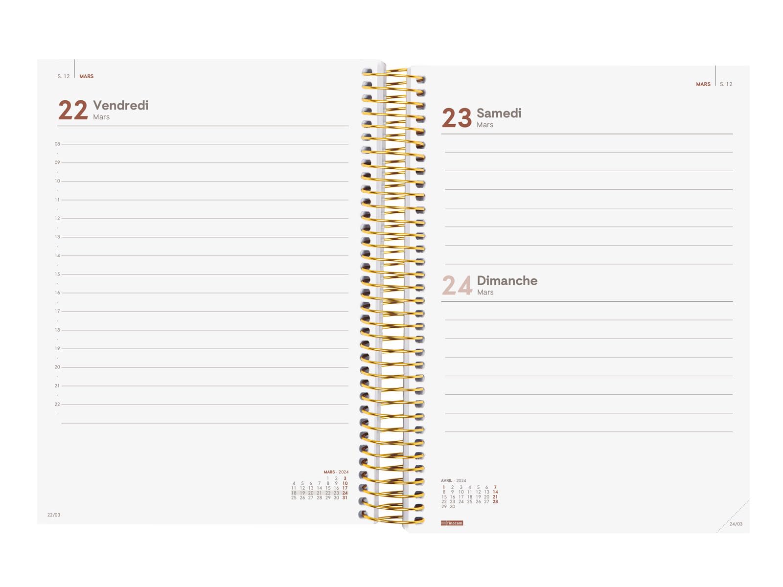 Finocam - Espiral Design Collection 2024 Diary 1 Day Page January 2024 - December 2024 (12 months) Goldy French - Image 4