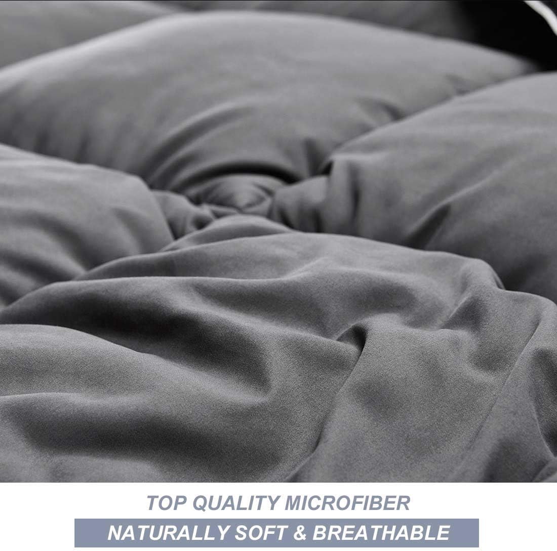 Brermer Soft King Goose Down Alternative Comforter, All Seasons Puffy Warm Duvet Insert with 8 Corner Tabs, Luxury Reversible Hotel Collection, 102"x 90", Grey