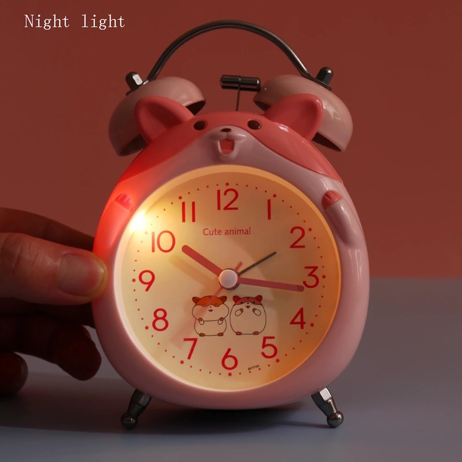 Zegar podróżny, budzik 10 cm, podwójny dzwonek, cichy, nietykający, zasilany bateriami, bardzo głośny z lampką nocną, do dekoracji stolika nocnego (żółty)