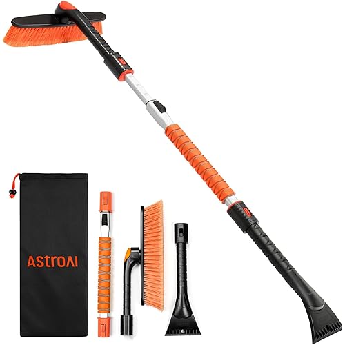 AstroAI 47.2" Ice Scrapers for Car Windshieldand Extendable Snow Brush with Foam Grip and 360° Pivoting Brush Head for Christmas Car Auto Truck SUV(Orange)