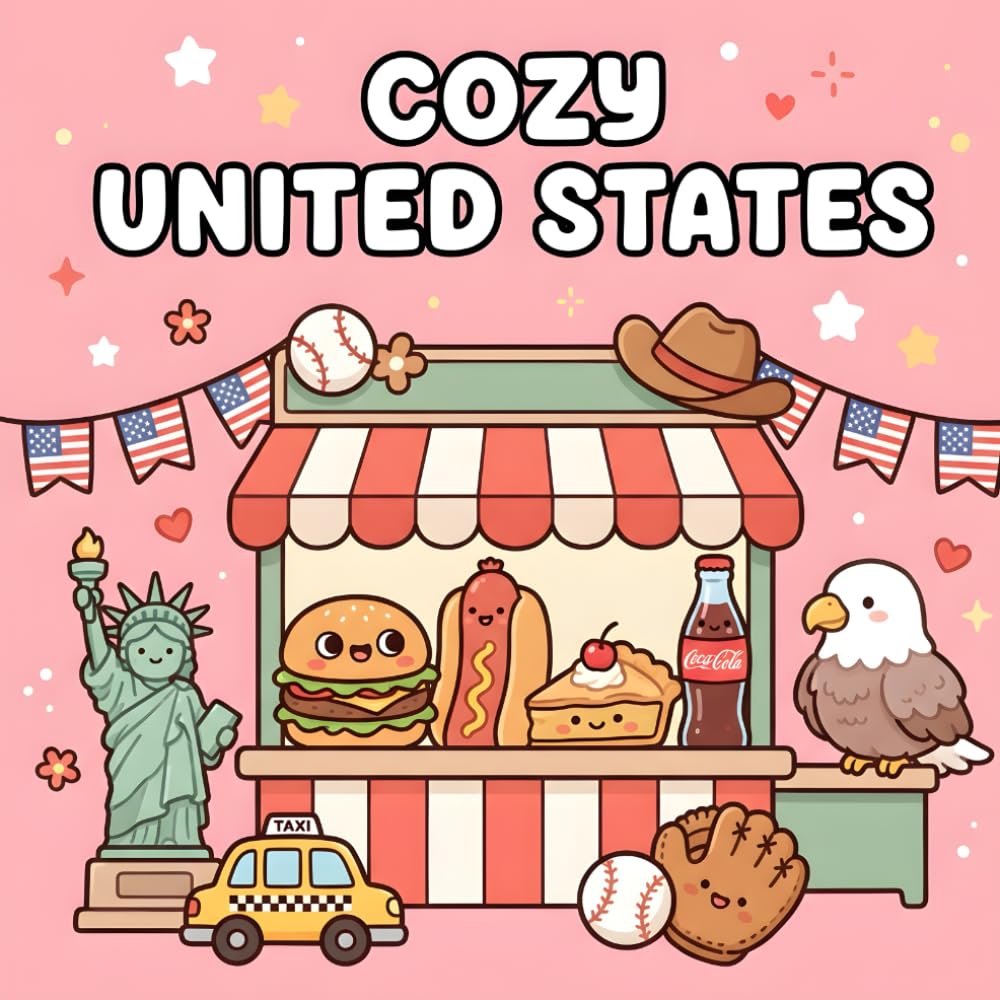 Cozy United States: Bold & Easy Coloring Book for Adults: Simple Designs Featuring 50 American Icons for Stress Relief and Relaxation (Cozy country coloring book)