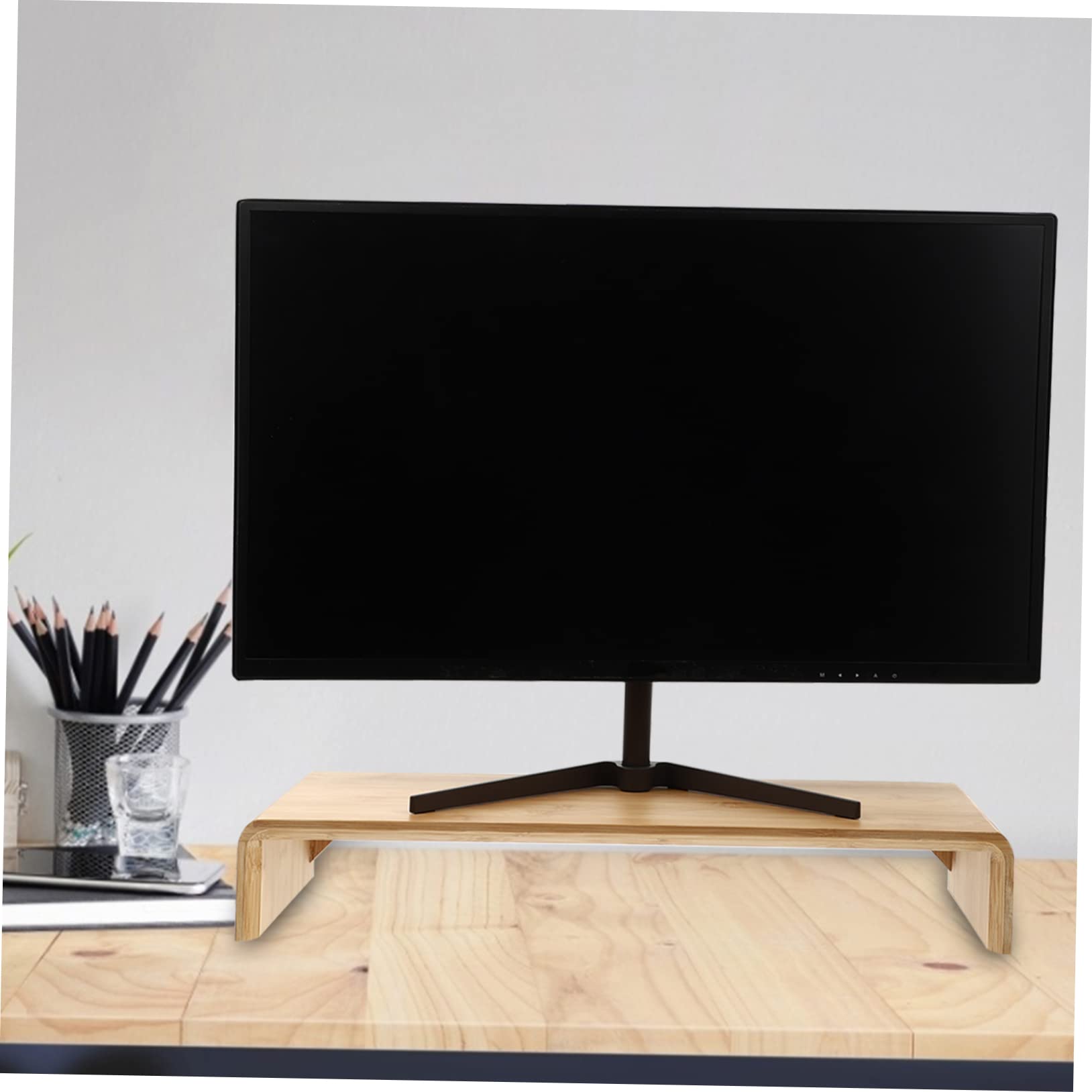 Supporto Alza Monitor in bambù Naturale Organizer Scrivania Semplice e Pratico per Computer Scolastico e Ufficio Mobile Portaoggetti