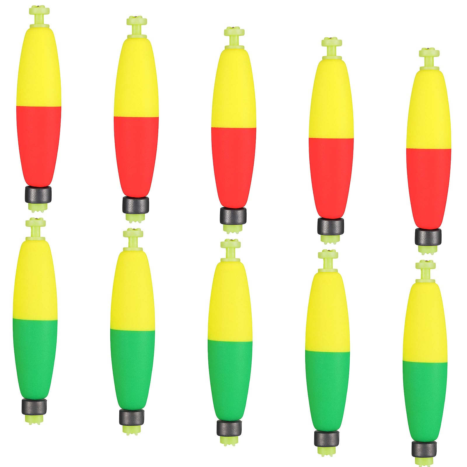 Zyghjort Fishing Float, 10 Pack Weighted Bobbers for Fishing EVA Foam Snap-On Bobber Push Button EVA Foam Round Floats Spring Fishings Bobbers Floats for Catfish Crappie Bluegill Panfish Trout Bass
