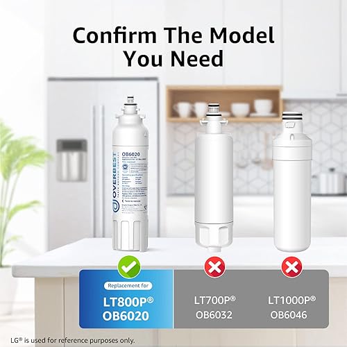 Miniatura 2 de Overbest Filtro de agua para refrigerador ADQ73613401, repuesto para LG® LT800P®, ADQ73613402, ADQ73613408, ADQ75795104, Kenmore 9490, 46-9490,