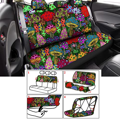 17 Pcs Forest Mushroom Car Seat Covers For Women Men Full Set Rear Front Seat Protector Rear View Mirror Mushroom Car Hanging Ornament Steering Wheel Cover Seat Belt Cover (Mushrooms) #TOP2