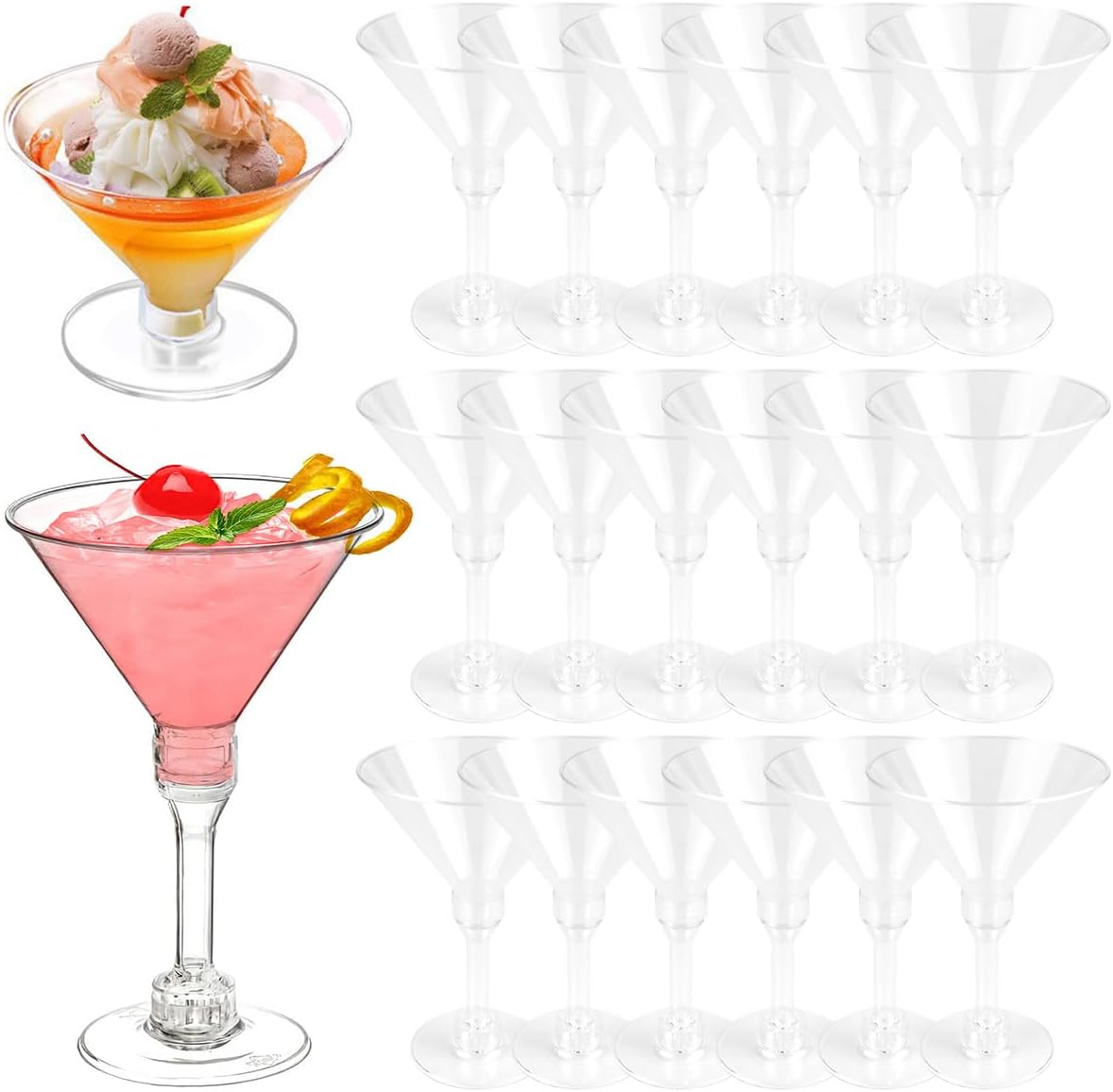 DOERDO 20 Pcs Acrylic Martini Glasses, 5 oz Unbreakable Cocktail Glasses for Wine, Champagne, Margarita, Ice Cream,
