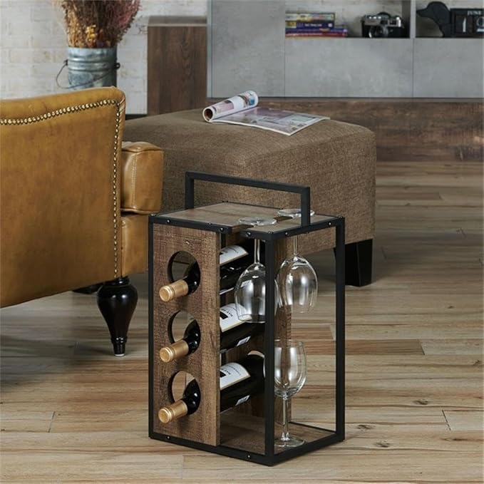 Soporte para Vino Industrial Pemberly Row 3 Botellas, Roble Reclamado, 11.41" An x 8.66" Pr x 18.97" Al miniatura 7