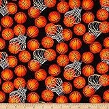 Basketballs Black/Orange, Quilting Fabric by the Yard