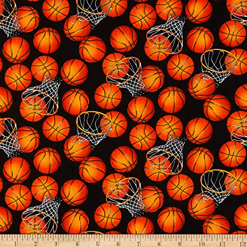 Basketballs Black/Orange, Fabric by the Yard