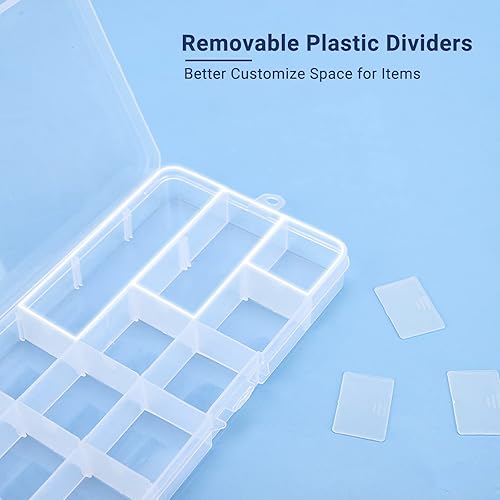 Miniatura 3 de Caja de almacenamiento de uñas postizas, 3 piezas de 15 rejillas de diamantes de imitación con divisor, contenedor vacío de plástico transparente