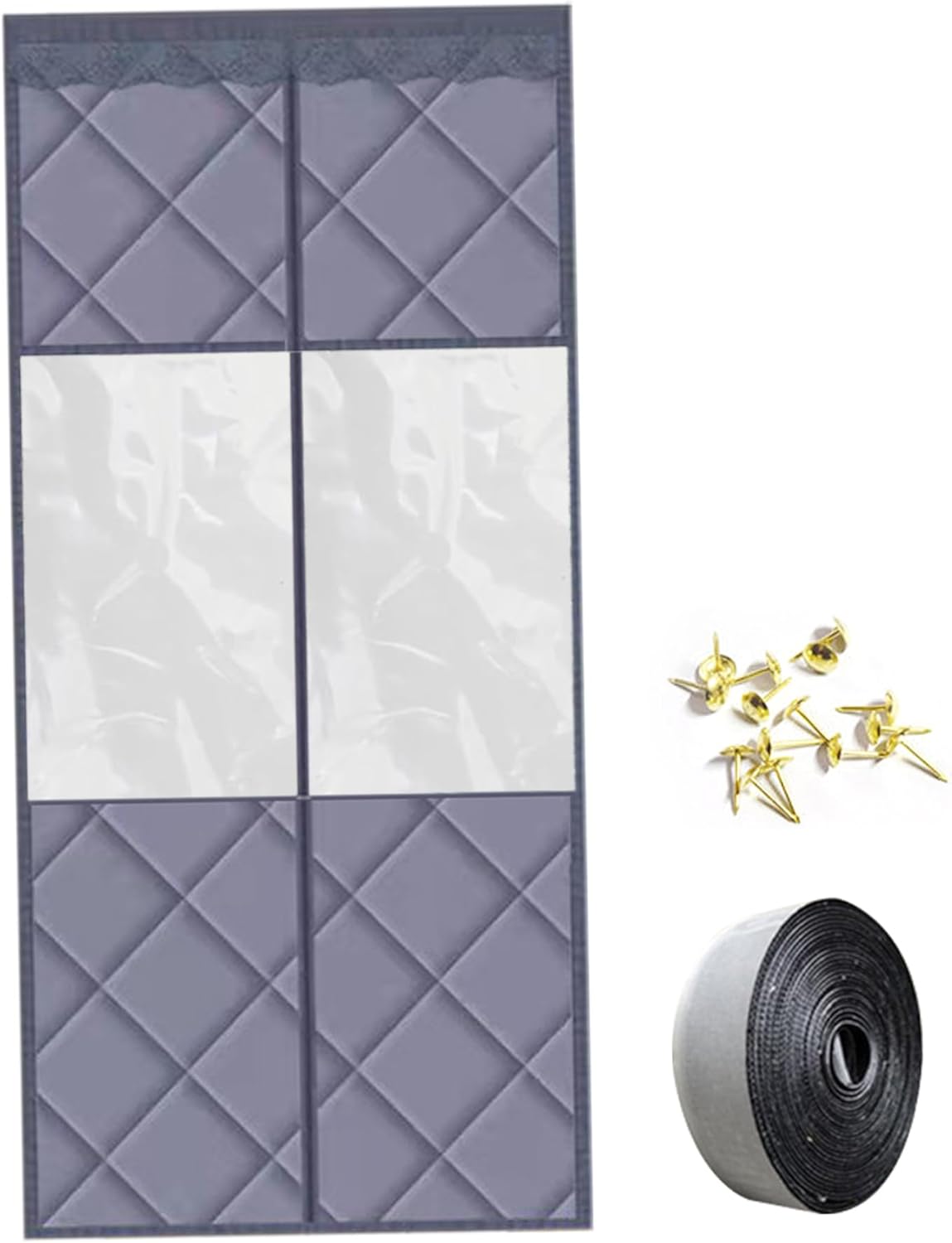 Thermal Door Curtain 3.3x6.6 Ft Visible Windproof Folding Doors Internal Noise-canceling Waterproof Cold-Resistant Door Screen with Clear Windows for Winter Style 2