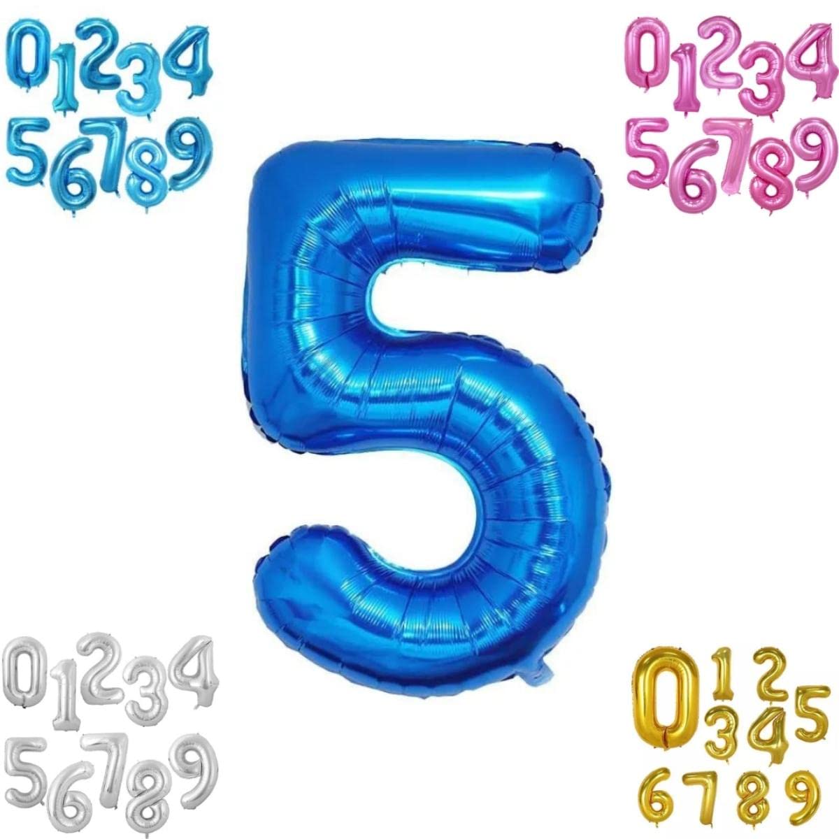 Ballon Chiffre 5 Géant Bleu 101 Cm - Pour Anniversaire 5 Ans, Gonflable à L'hélium Ou à L'air, Décoration De Fête Brillante