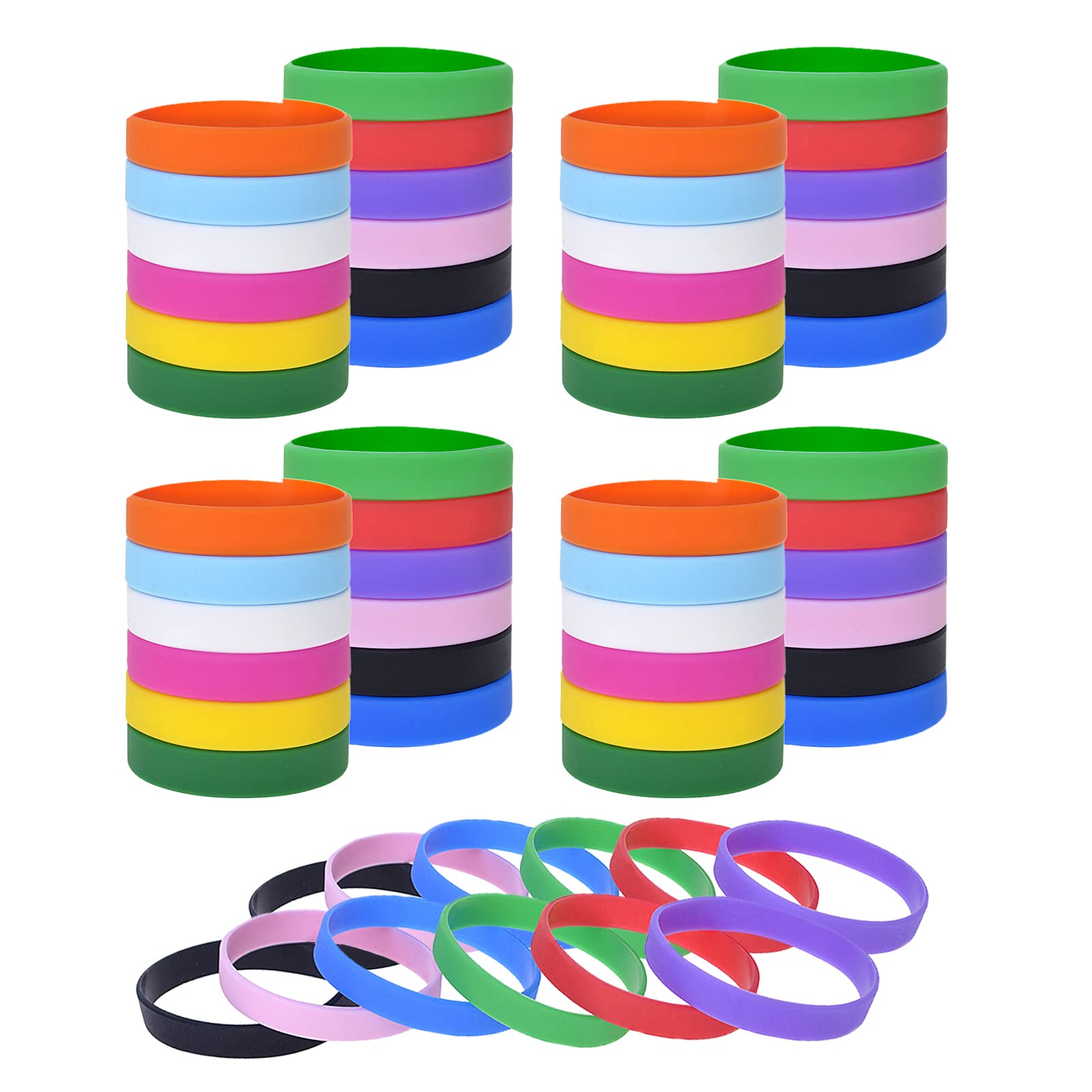 Muka 60 PCS Silicone Bracelets Colored Rubber Wristband for Events-Assorted-Adult: 8 x 1/2 inch โ image 1
