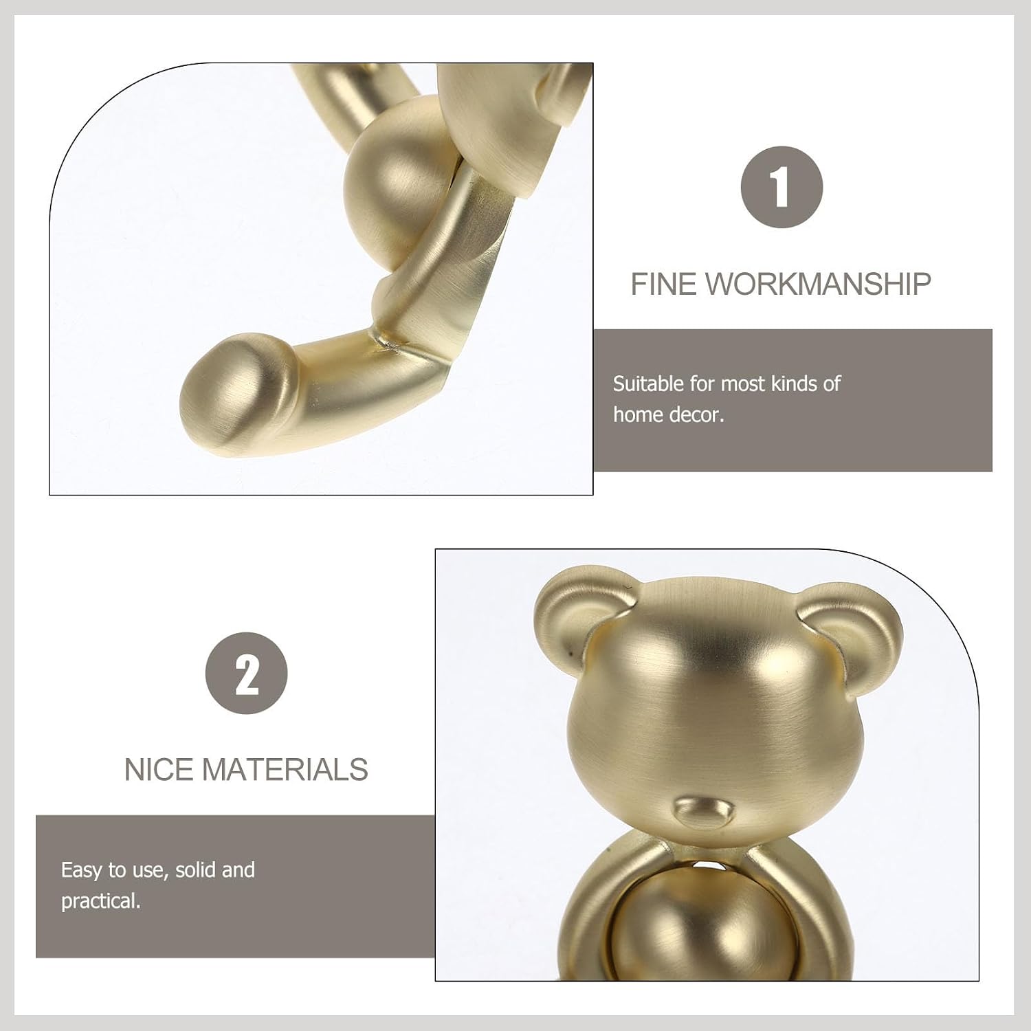 Bear Shape Wall Hook, Zinc Alloy Decorative Coat Hook for Clothes image 3