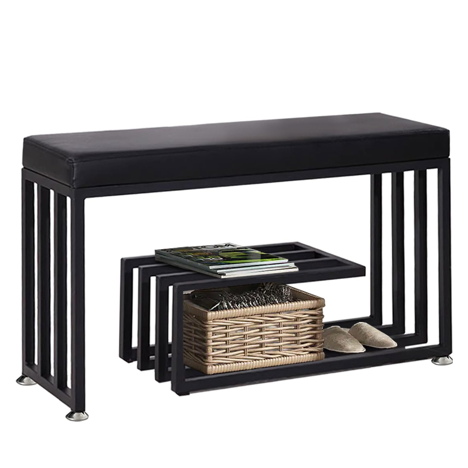 Banc à chaussures en cuir et métal au design haut de gamme pour décoration contemporaine