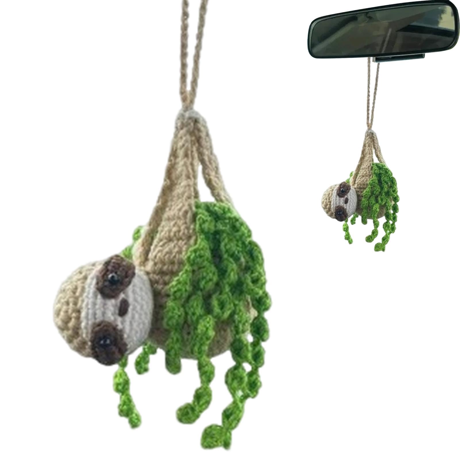 Faultier-Auto-Ornament zum Aufhängen, Auto-Spiegel- zum Aufhängen,Faultier-Form Häkelgarn-Anhänger für Rückspiegel - Hängende Cartoon-Innendekorationen für Kraftfahrzeuge, Taschenanhänger für Sch