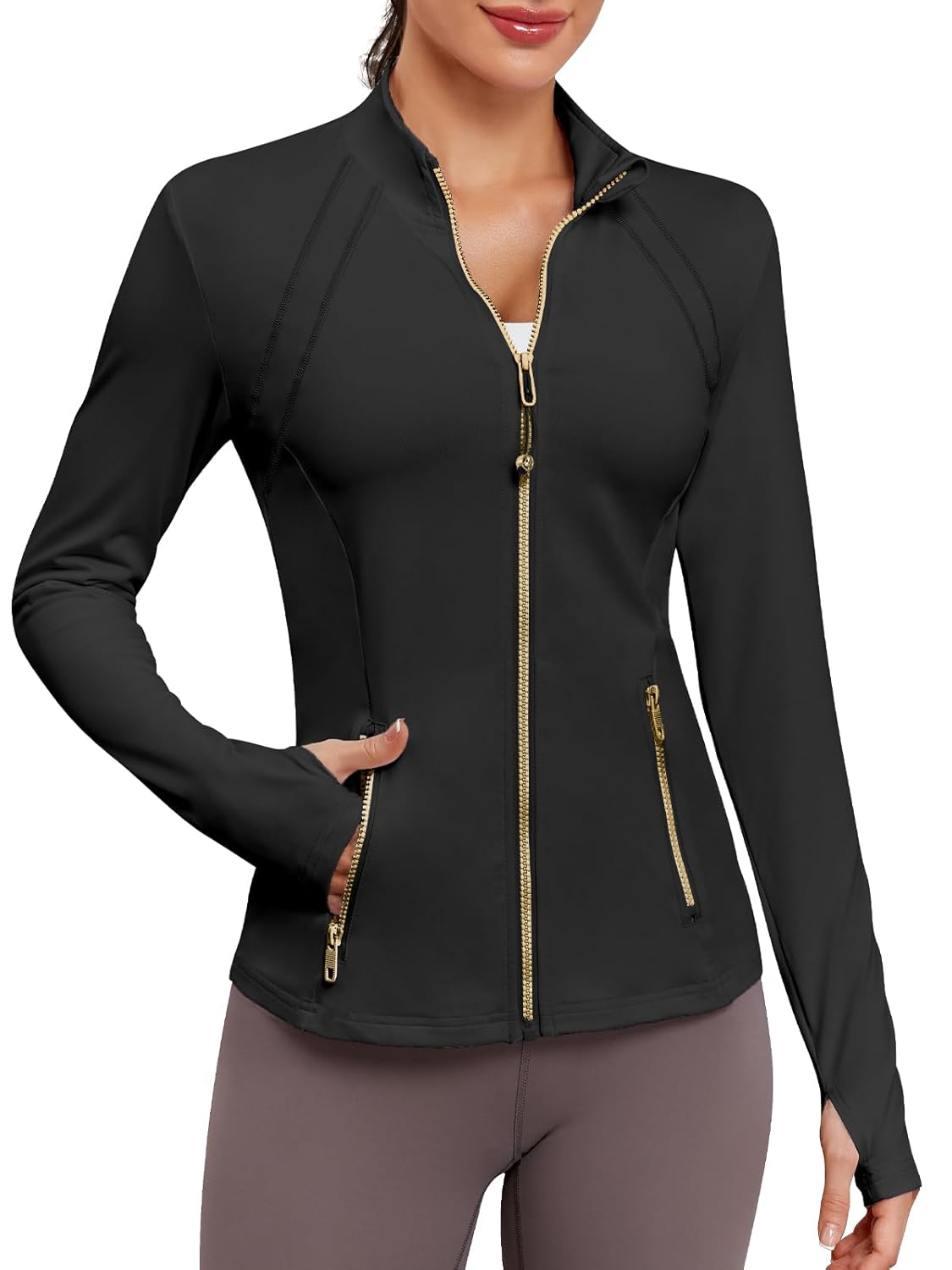 VUTRU Women Athletic Jacket Fitted Workout Running Zip Up Track Coat Layer with Thumb Holes Pockets for Yoga