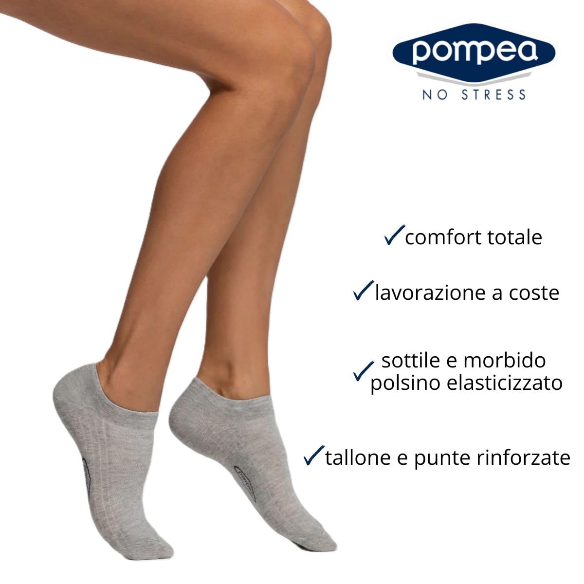 POMPEA Pack 6 Paia Fantasmini Uomo Blu Nero Bianco Cotone