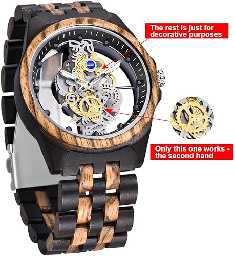 Miniatura 6 de Dentily Reloj de madera para hombre, reloj de madera ligero para hombre, relojes analógicos de madera de cuarzo para hombres