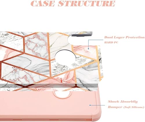 Miniatura 2 de Fingic ALCATEL - Funda de 3 V 2019  5032 W, diseño de mármol de oro rosa brillante, parachoques híbrido de policarbonato duro, funda de silicona de